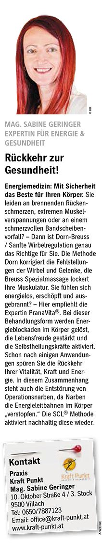 Mag. Sabine Geringer Presseberichte Kraft Punkt