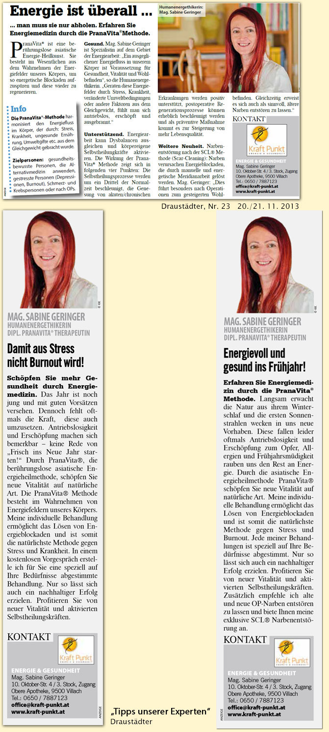 Mag. Sabine Geringer Presseberichte Kraft Punkt